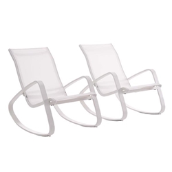 Traveler Rocking Lounge Chair Outdoor Patio Mesh Sling Set of 2 - White White 
