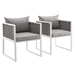 Stance Dining Armchair Outdoor Patio Aluminum Set of 2 - White Gray - MOD4586