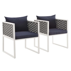 Stance Dining Armchair Outdoor Patio Aluminum Set of 2 - White Navy 