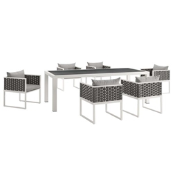 Stance 7 Piece Outdoor Patio Aluminum Dining Set - White Gray 