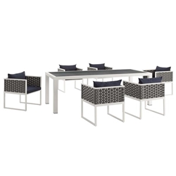 Stance 7 Piece Outdoor Patio Aluminum Dining Set - White Navy 