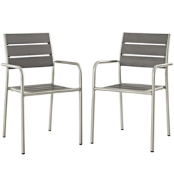 Shore Outdoor Patio Aluminum Dining Rounded Armchair Set of 2 - Silver Gray 