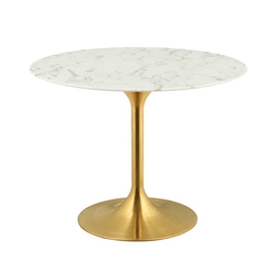 Lippa 40" Round Artificial Marble Dining Table - Gold White 