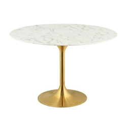 Lippa 47" Round Artificial Marble Dining Table - Gold White 