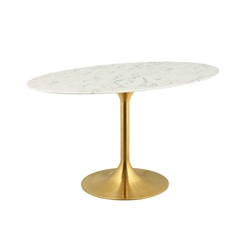 Lippa 54" Oval Artificial Marble Dining Table - Gold White 