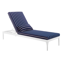Perspective Cushion Outdoor Patio Chaise Lounge Chair - White Striped Navy 