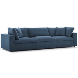 Commix Down Filled Overstuffed 3 Piece Sectional Sofa Set - Azure 