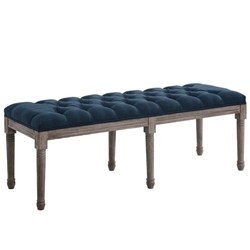 Province French Vintage Upholstered Fabric Bench - Navy 