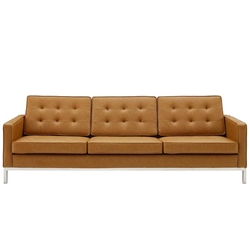 Loft Tufted Upholstered Faux Leather Sofa - Silver Tan 
