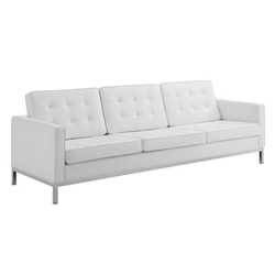 Loft Tufted Upholstered Faux Leather Sofa - Silver White 