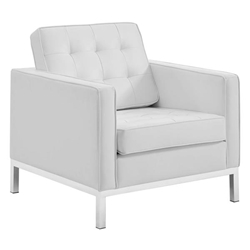 Loft Tufted Upholstered Faux Leather Armchair - Silver White 