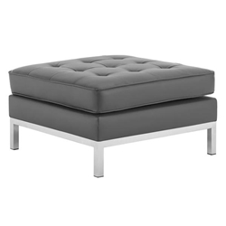 Loft Tufted Upholstered Faux Leather Ottoman - Silver Gray 