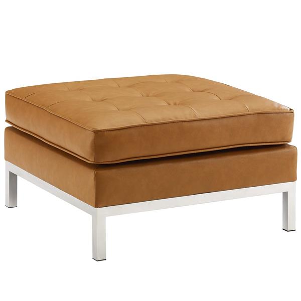 Loft Tufted Upholstered Faux Leather Ottoman - Silver Tan 