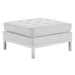 Loft Tufted Upholstered Faux Leather Ottoman - Silver White 