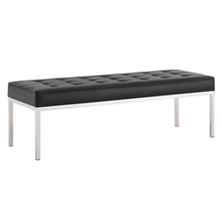 Loft Tufted Large Upholstered Faux Leather Bench - Silver Black 
