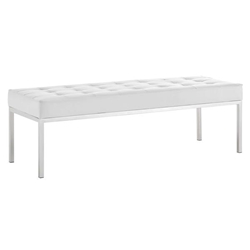 Loft Tufted Large Upholstered Faux Leather Bench - Silver White 