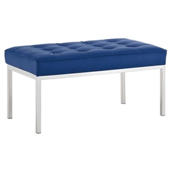 Loft Tufted Medium Upholstered Faux Leather Bench - Silver Navy 