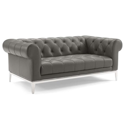Idyll Tufted Button Upholstered Leather Chesterfield Loveseat - Gray 