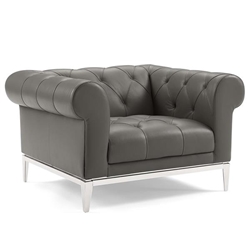Idyll Tufted Button Upholstered Leather Chesterfield Armchair - Gray 