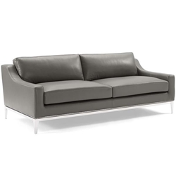 Harness 83.5" Stainless Steel Base Leather Sofa - Gray 