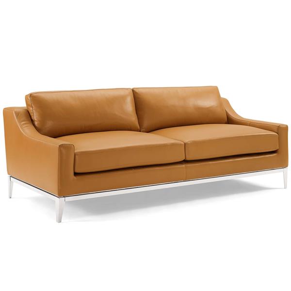 Harness 83.5" Stainless Steel Base Leather Sofa - Tan 