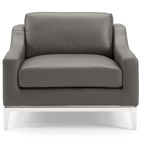 Harness Stainless Steel Base Leather Armchair - Gray 