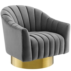 Buoyant Vertical Channel Tufted Accent Lounge Performance Velvet Swivel Chair - Gray 