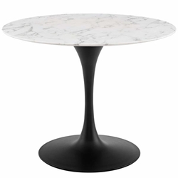 Lippa 40" Round Artificial Marble Dining Table - Black White 