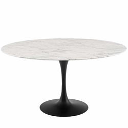 Lippa 60" Round Artificial Marble Dining Table - Black White 