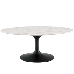 Lippa 42" Oval-Shaped Artificial Marble Coffee Table - Black White 