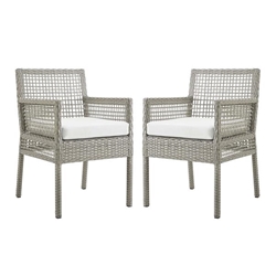 Aura Dining Armchair Outdoor Patio Wicker Rattan Set of 2 - Gray White 
