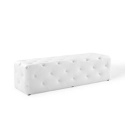 Amour 60" Tufted Button Entryway Faux Leather Bench - White 
