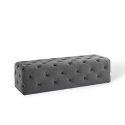 Amour 60" Tufted Button Entryway Performance Velvet Bench - Gray 