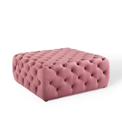 Amour Tufted Button Large Square Performance Velvet Ottoman - Dusty Rose 