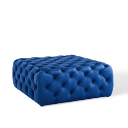 Amour Tufted Button Large Square Performance Velvet Ottoman - Navy 