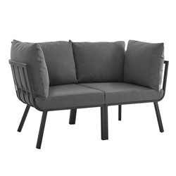 Riverside 2 Piece Outdoor Patio Aluminum Sectional Sofa Set - Gray Charcoal 
