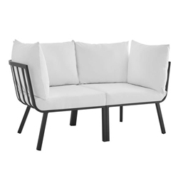 Riverside 2 Piece Outdoor Patio Aluminum Sectional Sofa Set - Gray White 
