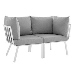 Riverside 2 Piece Outdoor Patio Aluminum Sectional Sofa Set - White Gray 