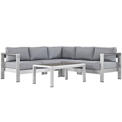 Shore 4 Piece Outdoor Patio Aluminum Sectional Sofa Set A - Silver Gray 