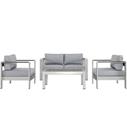Shore 4 Piece Outdoor Patio Aluminum Sectional Sofa Set C - Silver Gray 