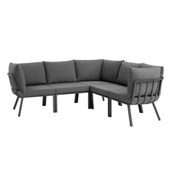 Riverside 5 Piece Outdoor Patio Aluminum Sectional - Gray Charcoal 