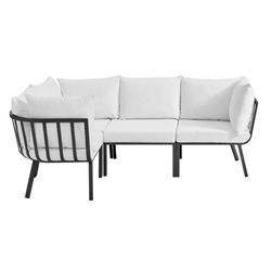 Riverside 4 Piece Outdoor Patio Aluminum Sectional - Gray White 