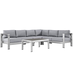 Shore 5 Piece Outdoor Patio Aluminum Sectional Sofa Set A - Silver Gray 