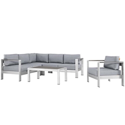 Shore 5 Piece Outdoor Patio Aluminum Sectional Sofa Set B - Silver Gray 