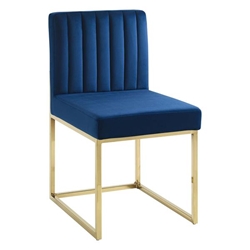 Carriage Channel Tufted Sled Base Performance Velvet Dining Chair - Gold Navy 