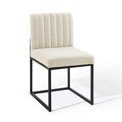 Carriage Channel Tufted Sled Base Upholstered Fabric Dining Chair - Black Beige 