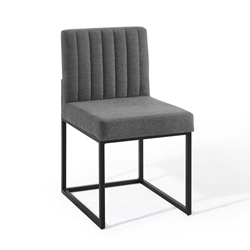 Carriage Channel Tufted Sled Base Upholstered Fabric Dining Chair - Black Charcoal 