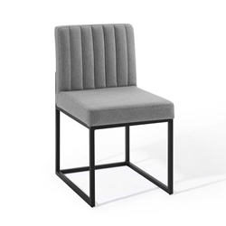 Carriage Channel Tufted Sled Base Upholstered Fabric Dining Chair - Black Light Gray 