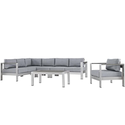 Shore 6 Piece Outdoor Patio Aluminum Sectional Sofa Set A - Silver Gray 