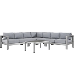 Shore 6 Piece Outdoor Patio Aluminum Sectional Sofa Set B - Silver Gray 